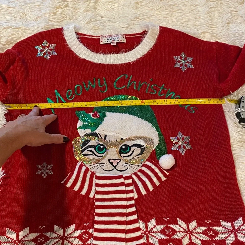 Festive Red Christmas Cat Sweater “Meowy Christmas” 🎅😃😂 - Picture 8 of 11